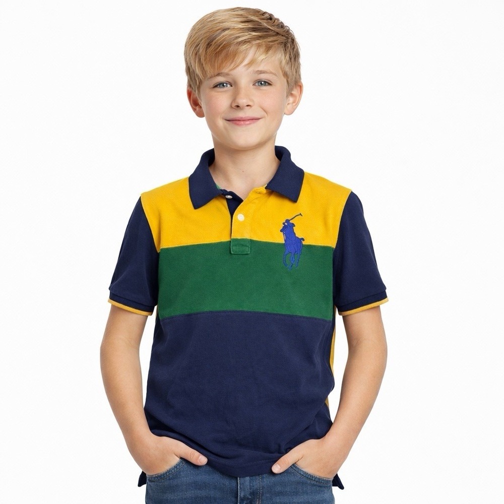 Polo Ralph Lauren Color Block Big Pony Short Sleeve Shirt Youth‎ Size Med 10-12